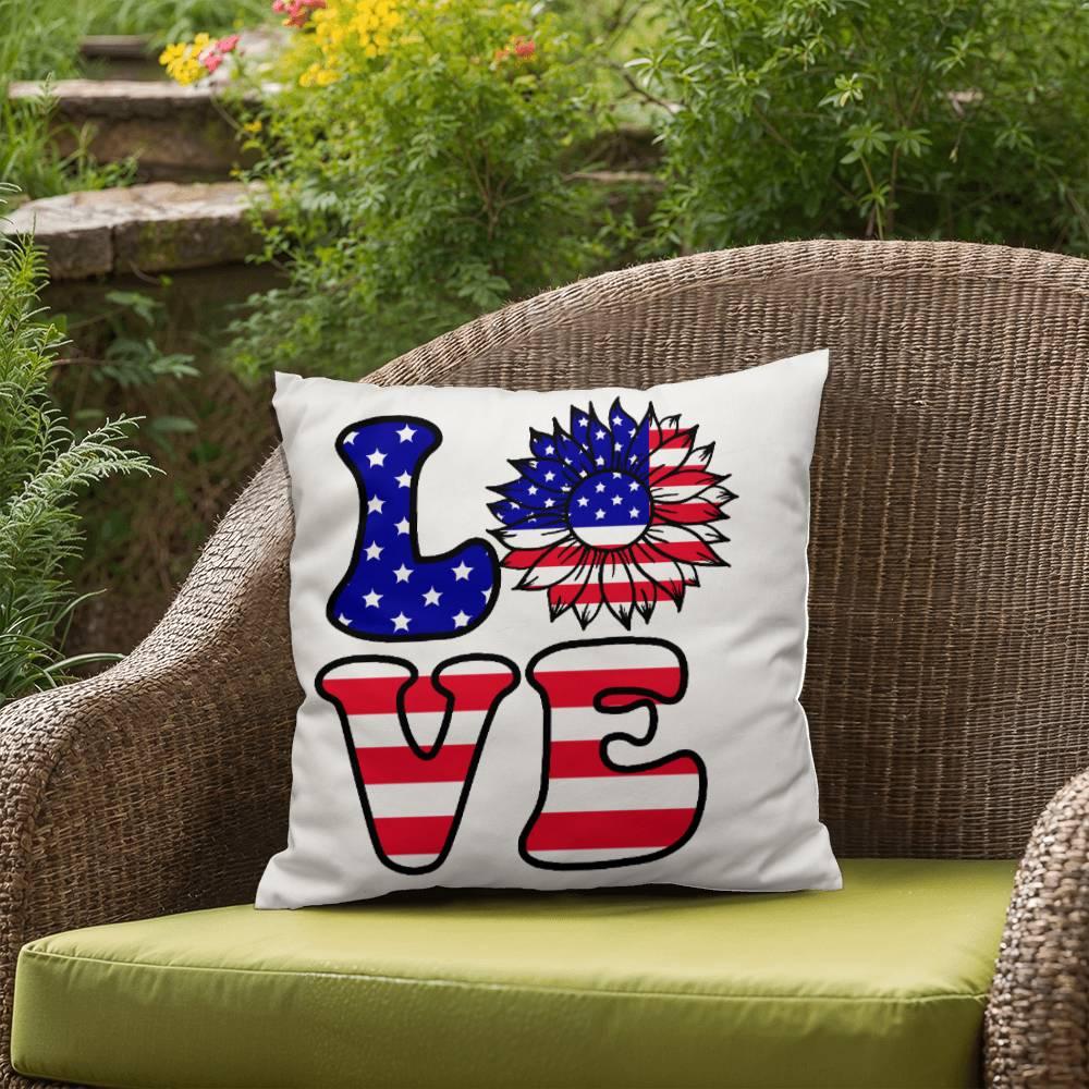 Red, White and Blue Love Patriotic Comfy Indoor-Outdoor Pillow - Mallard Moon Gift Shop