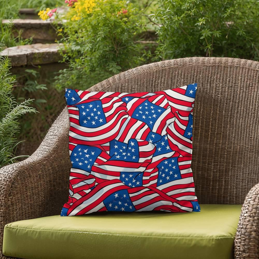Patriotic American Flags Indoor-Outdoor Printed Pillow - Mallard Moon Gift Shop