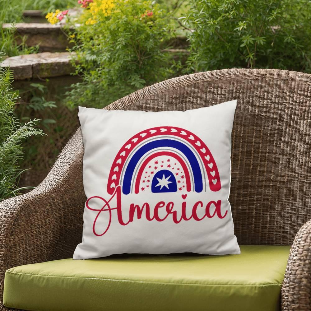 America Red White Blue Rainbow Patriotic Indoor-Outdoor Pillow - Mallard Moon Gift Shop