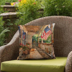 Patriotic Country Porch Scene Indoor-Outdoor Polyester Printed Pillow