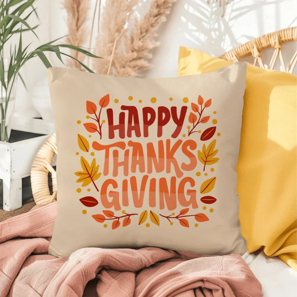 Happy Thanksgiving Throw Pillow – Indoor/Outdoor Fall Accent Cushion – Available in 3 Sizes