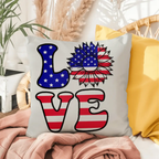 Patriotic Love Pillow, USA Flag Sunflower Throw Pillow, Indoor Outdoor Polyester Cushion, 4th of July Home Decor, American Flag Accent Pillow