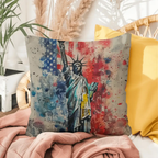 Statue of Liberty Patriotic Indoor -Outdoor Pillow – American Flag Throw Pillow – USA Home Decor – 4th of July Cushion – Patriotic Gift