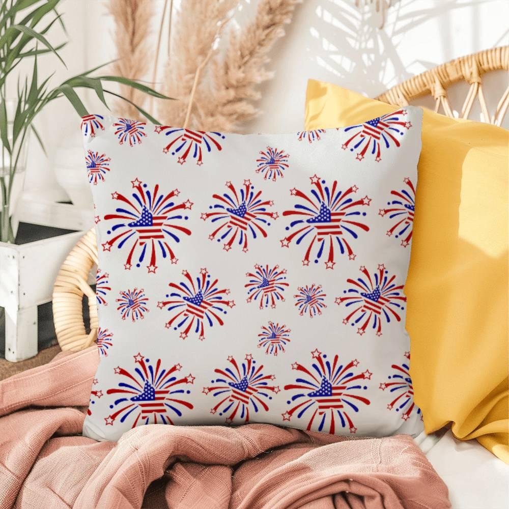 Star Red White and Blue Fireworks 4th of July Patriotic Indoor-Outdoor Pillow - Mallard Moon Gift Shop