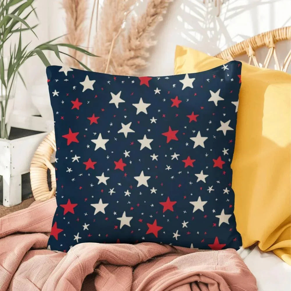 Red and White Stars on Navy Blue Patriotic Indoor-Outdoor Pillow