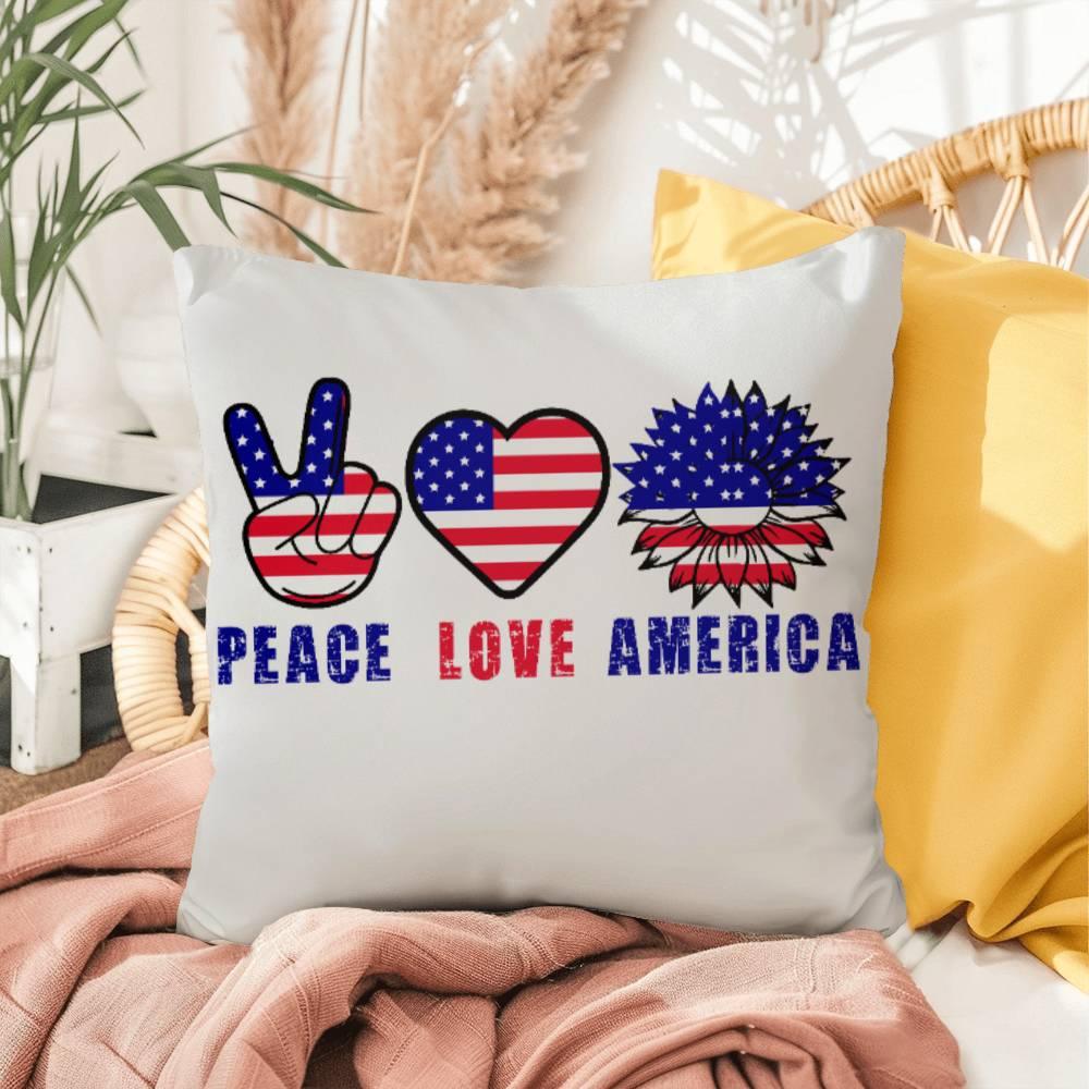 Peace Love America Patriotic Indoor-Outdoor Pillow - Mallard Moon Gift Shop