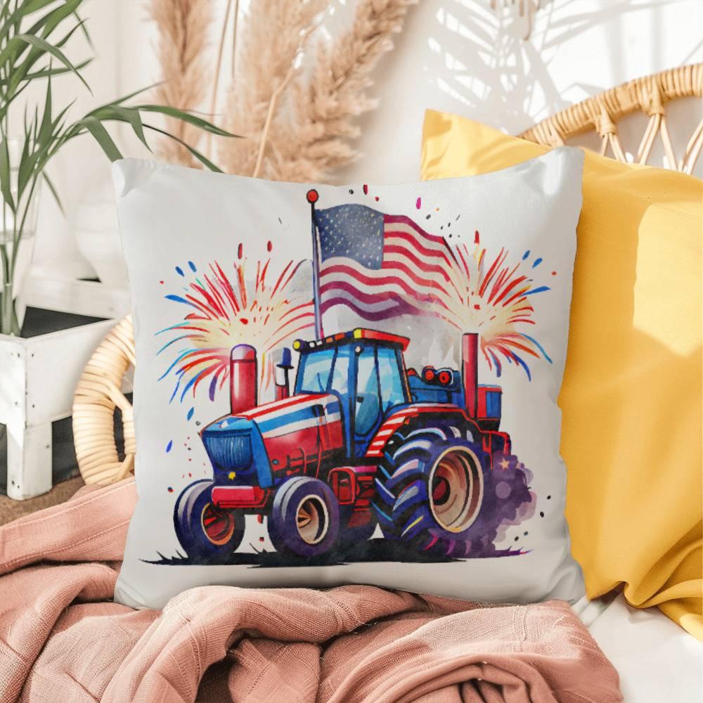 Tractor Fourth of July Parade Patriotic Indoor-Outdoor Pillow - Mallard Moon Gift Shop