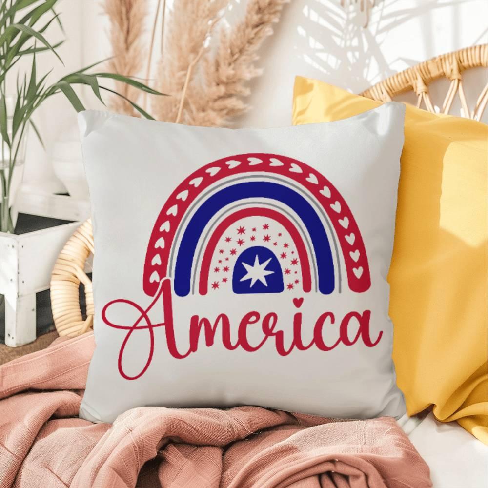America Red White Blue Rainbow Patriotic Indoor-Outdoor Pillow - Mallard Moon Gift Shop