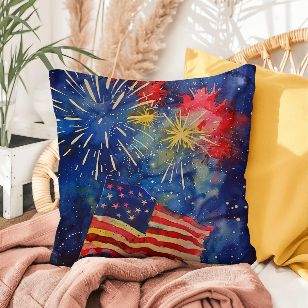 Fireworks Flag and Freedom Patriotic Indoor-Outdoor Home Decor Pillow - Mallard Moon Gift Shop