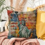 Statue of Liberty American Flag Pillow – Patriotic Indoor Outdoor Throw Pillow – USA Freedom Decor – Red White Blue Cushion – Americana Home Accent