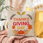 Thanksgiving Day Throw Pillow – Festive Pumpkin & Floral Fall Accent Cushion – Indoor/Outdoor, 3 Sizes