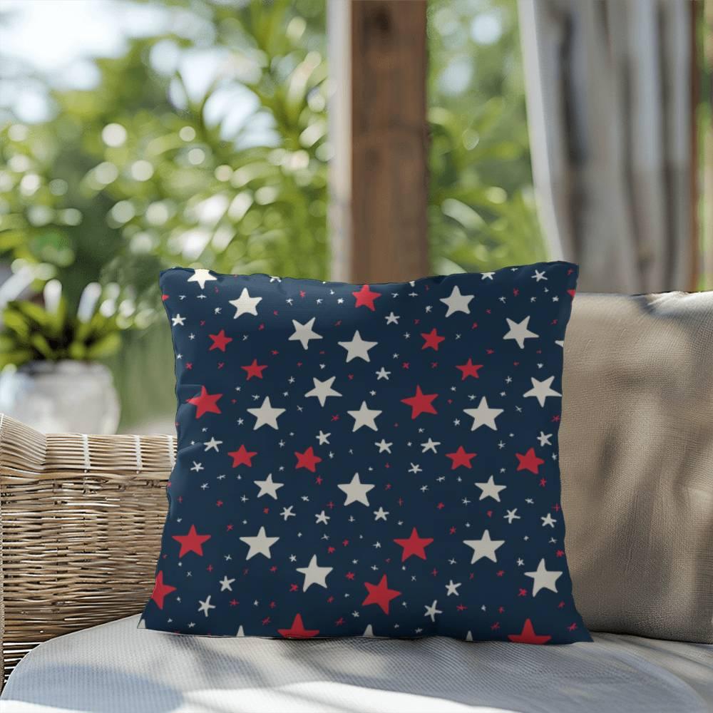 Red and White Stars on Navy Blue Patriotic Indoor-Outdoor Pillow - Mallard Moon Gift Shop