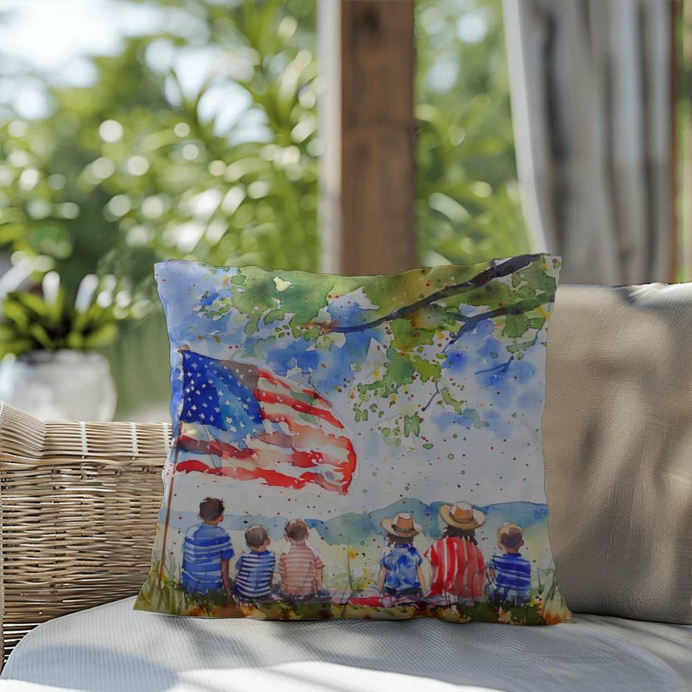 Patriotic Home Decor Waiting for Fireworks Fourth of July Indoor-Outdoor Pillow - Mallard Moon Gift Shop