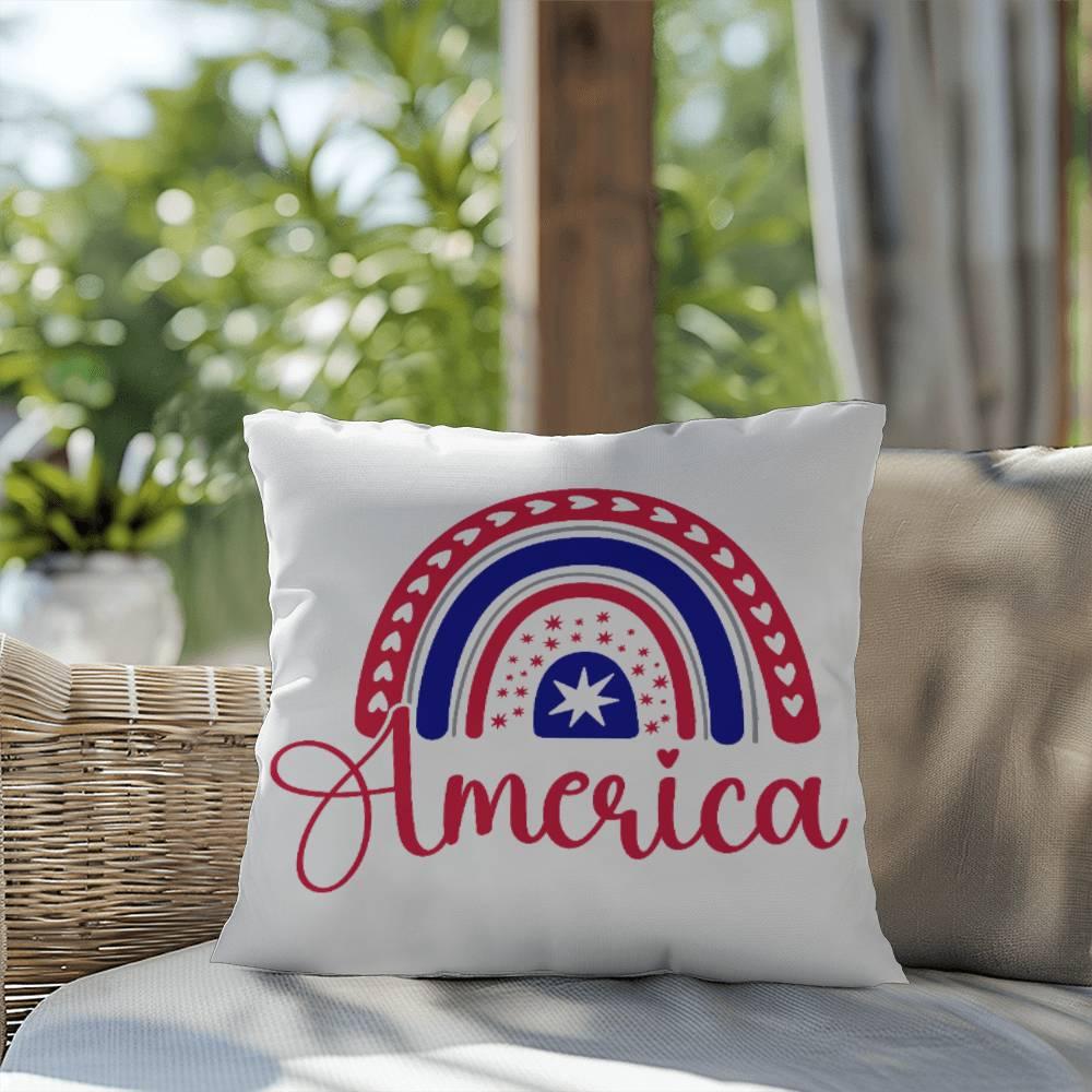 America Red White Blue Rainbow Patriotic Indoor-Outdoor Pillow - Mallard Moon Gift Shop