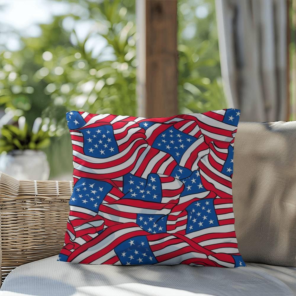 Patriotic American Flags Indoor-Outdoor Printed Pillow - Mallard Moon Gift Shop