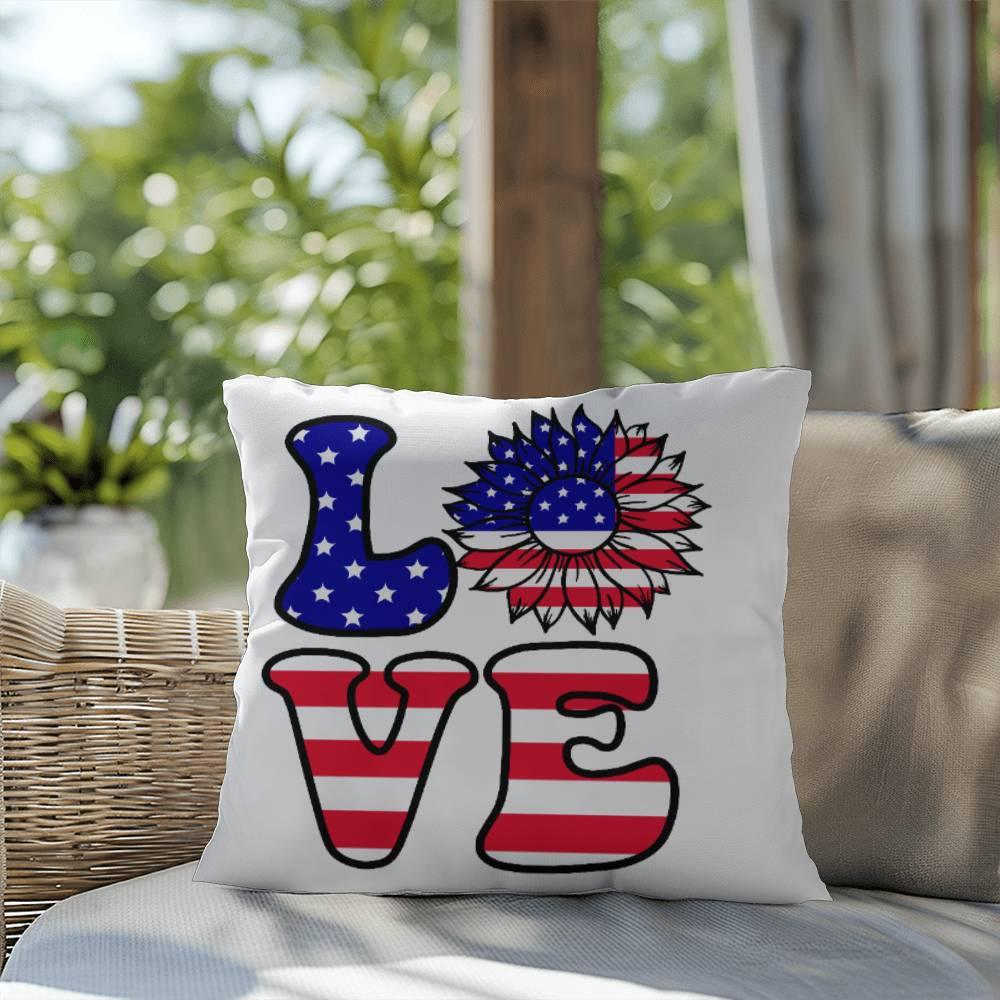 Red, White and Blue Love Patriotic Comfy Indoor-Outdoor Pillow - Mallard Moon Gift Shop