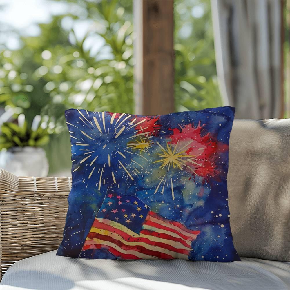 Fireworks Flag and Freedom Patriotic Indoor-Outdoor Home Decor Pillow - Mallard Moon Gift Shop