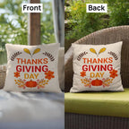 Thanksgiving Day Throw Pillow – Festive Pumpkin & Floral Fall Accent Cushion – Indoor/Outdoor, 3 Sizes