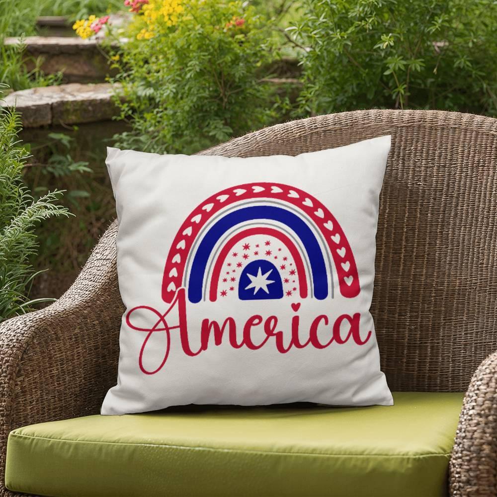America Red White Blue Rainbow Patriotic Indoor-Outdoor Pillow - Mallard Moon Gift Shop