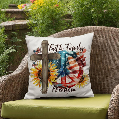 Faith Family Freedom Patriotic Indoor-Outdoor Pillow - Mallard Moon Gift Shop