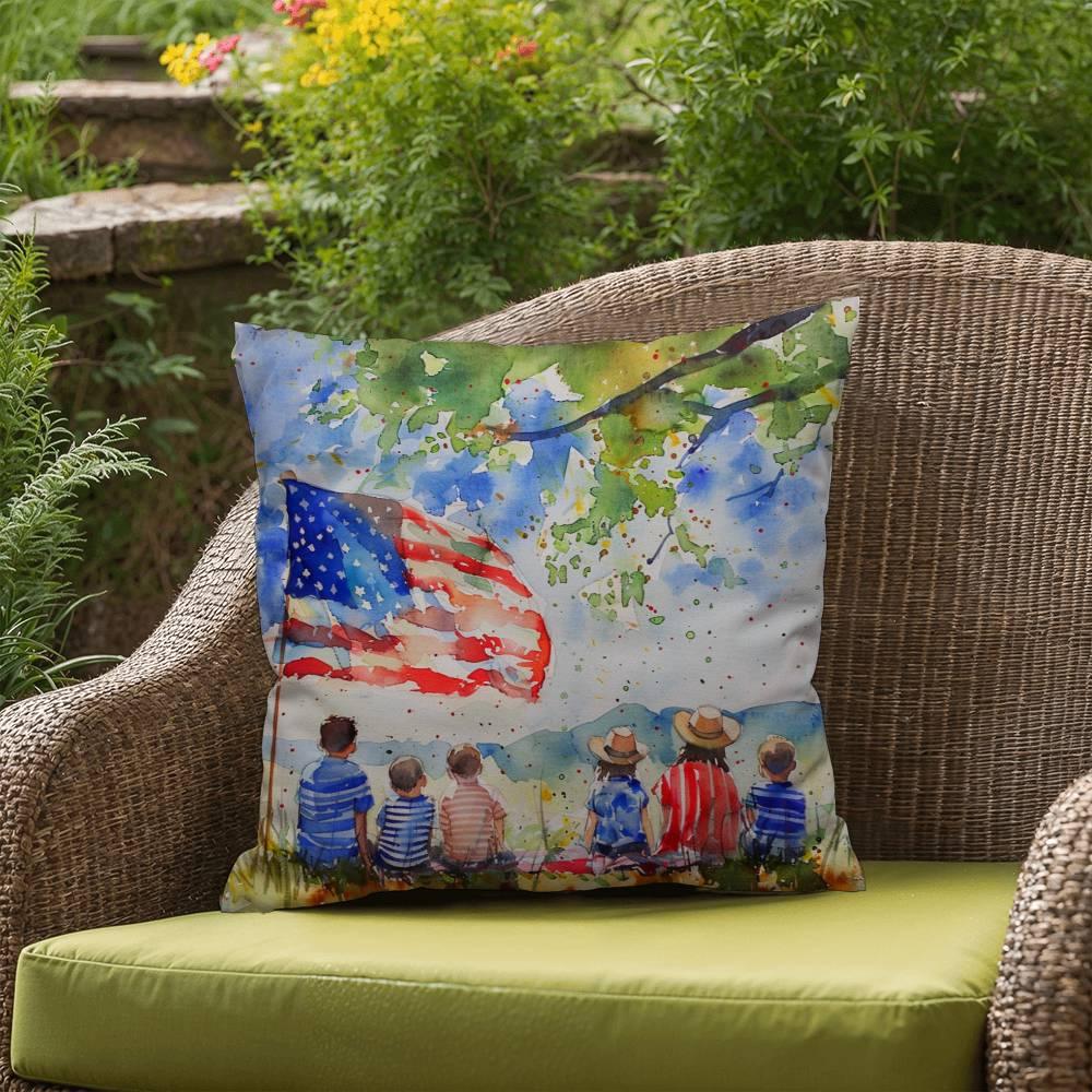 Patriotic Home Decor Waiting for Fireworks Fourth of July Indoor-Outdoor Pillow - Mallard Moon Gift Shop