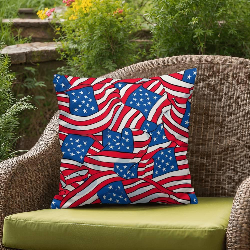 Patriotic American Flags Indoor-Outdoor Printed Pillow - Mallard Moon Gift Shop