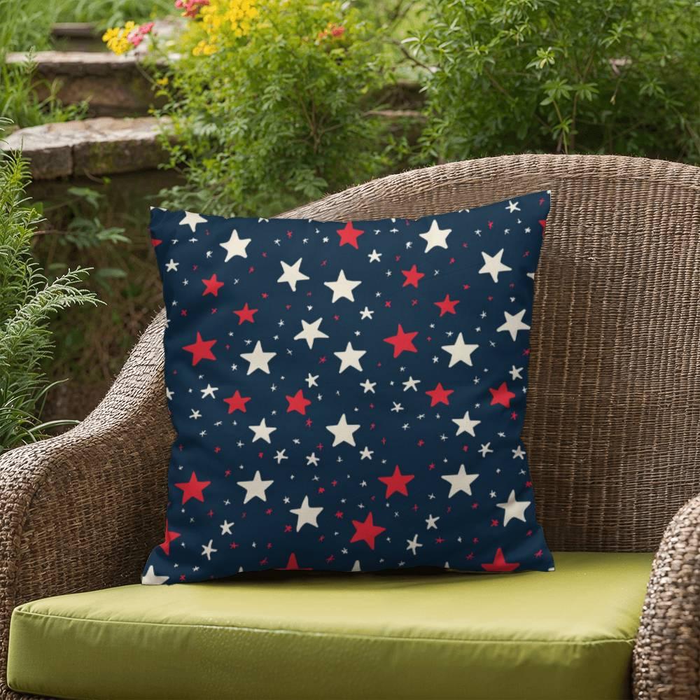 Red and White Stars on Navy Blue Patriotic Indoor-Outdoor Pillow - Mallard Moon Gift Shop