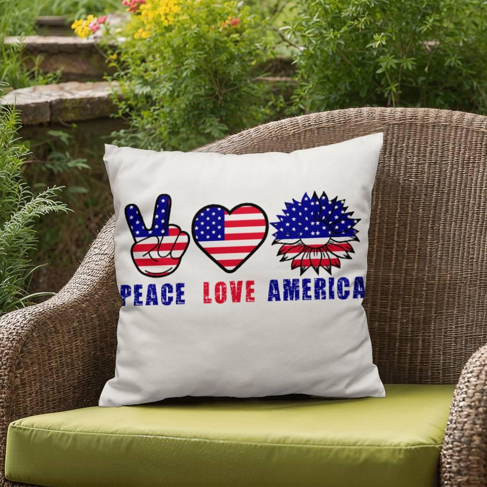 Peace Love America Patriotic Indoor-Outdoor Pillow - Mallard Moon Gift Shop