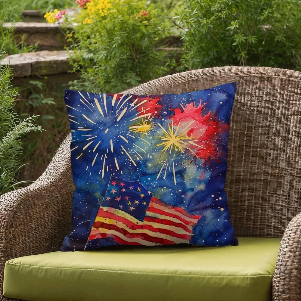 Fireworks Flag and Freedom Patriotic Indoor-Outdoor Home Decor Pillow