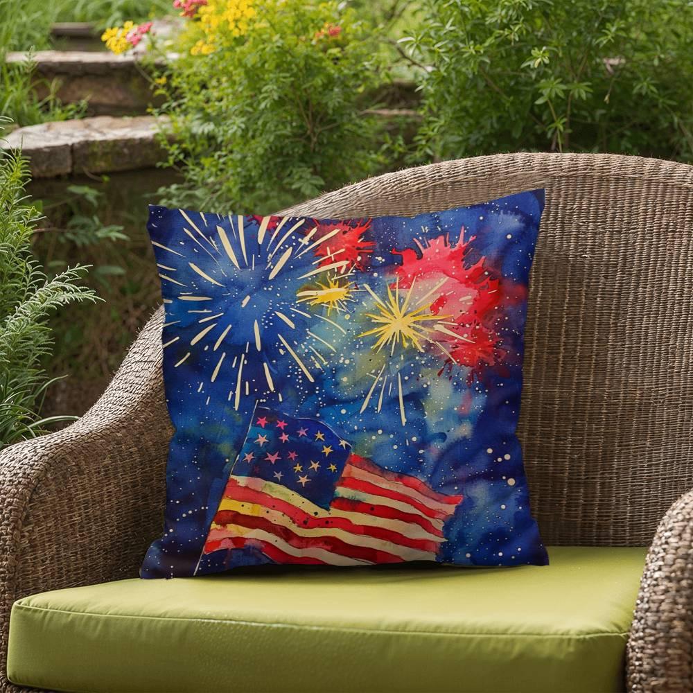 Fireworks Flag and Freedom Patriotic Indoor-Outdoor Home Decor Pillow - Mallard Moon Gift Shop