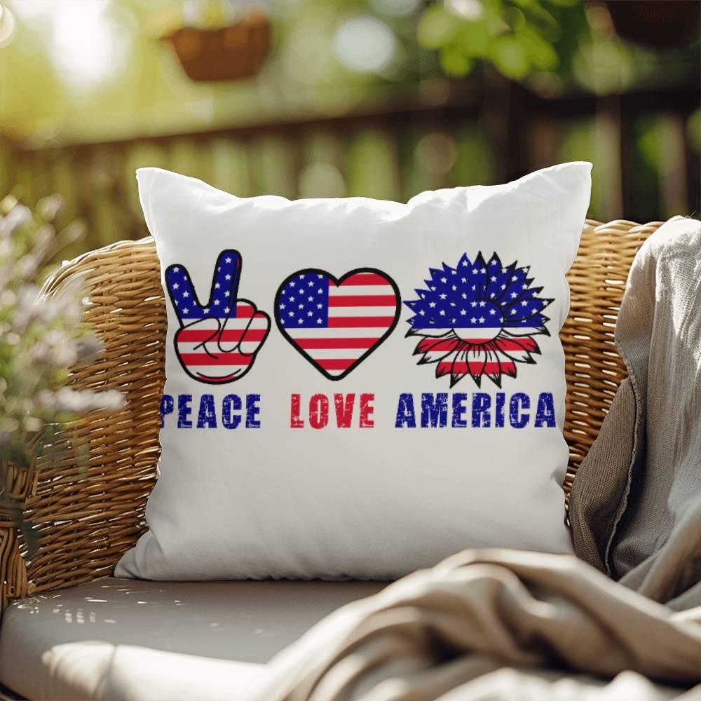 Peace Love America Patriotic Indoor-Outdoor Pillow - Mallard Moon Gift Shop