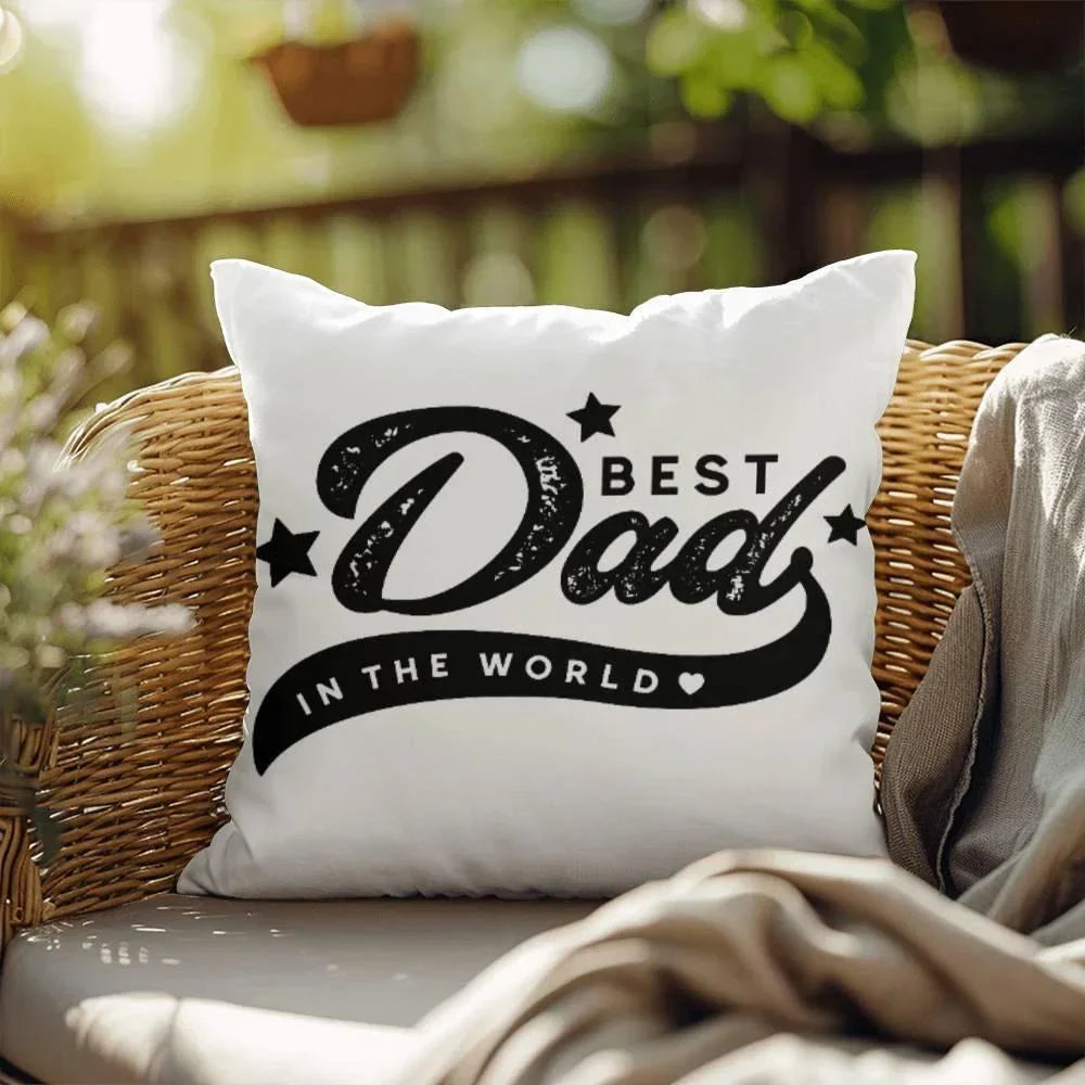 Decorative Dad Pillow with Insert – “Best Dad in the World” Design – Gift for Father