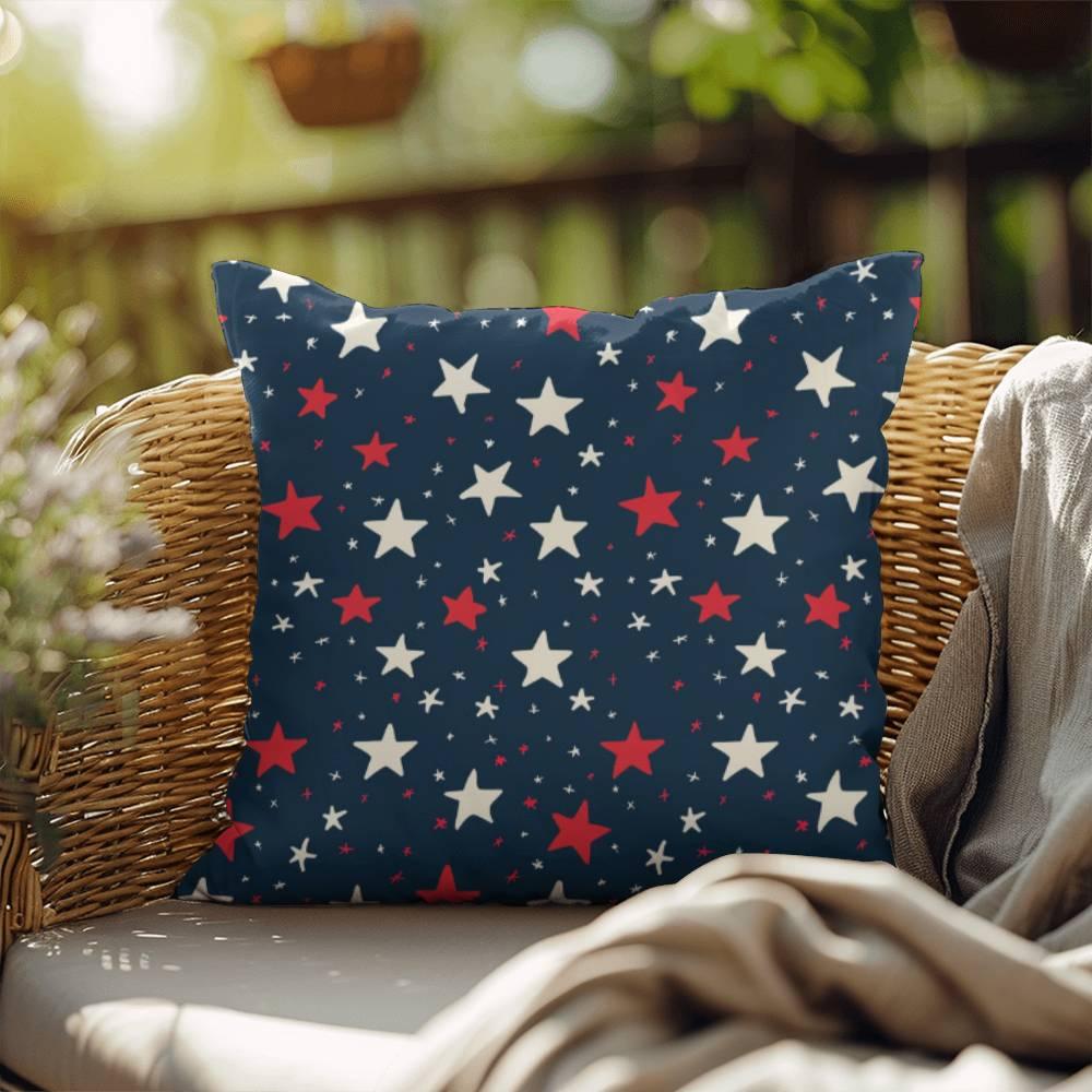 Red and White Stars on Navy Blue Patriotic Indoor-Outdoor Pillow - Mallard Moon Gift Shop