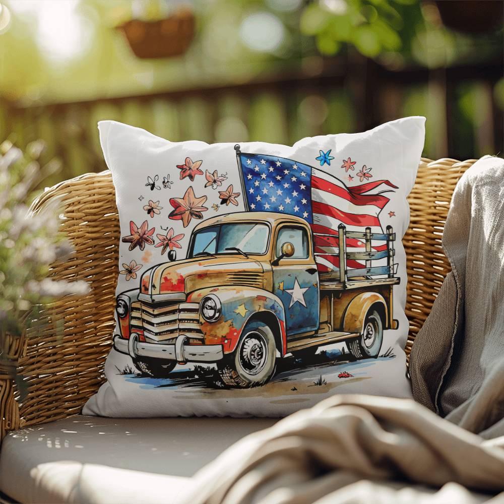 Patriotic Vintage Truck Fourth of July Home Decor Indoor-Outdoor Pillow - Mallard Moon Gift Shop