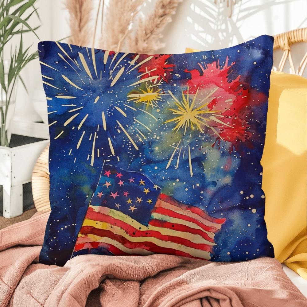 Fireworks Flag and Freedom Patriotic Indoor-Outdoor Home Decor Pillow - Mallard Moon Gift Shop