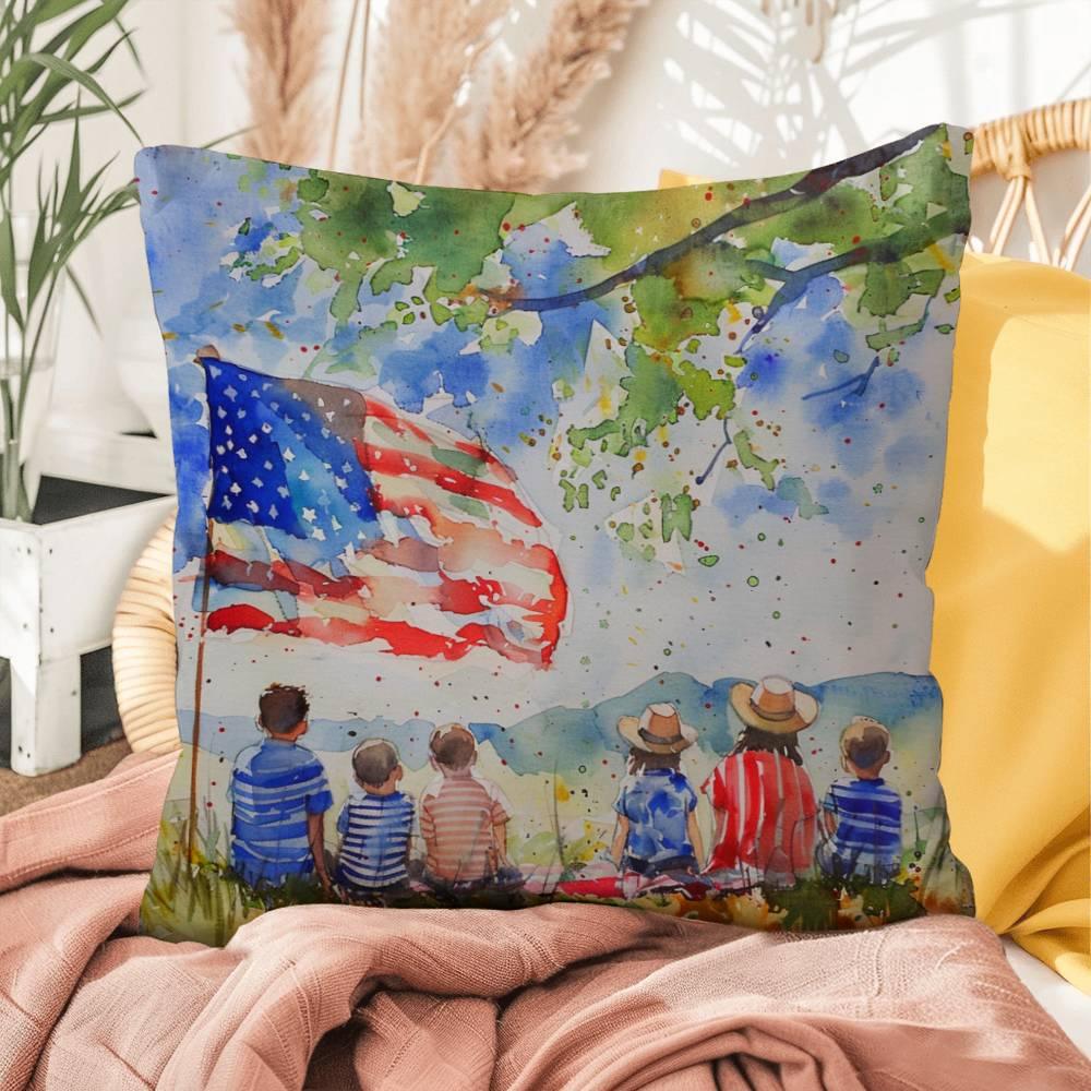 Patriotic Home Decor Waiting for Fireworks Fourth of July Indoor-Outdoor Pillow - Mallard Moon Gift Shop