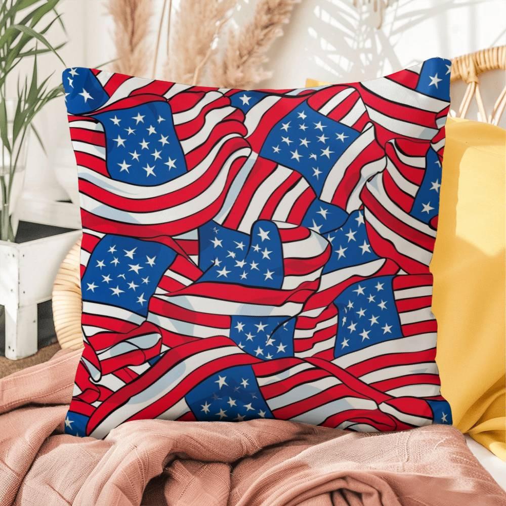 Patriotic American Flags Indoor-Outdoor Printed Pillow - Mallard Moon Gift Shop
