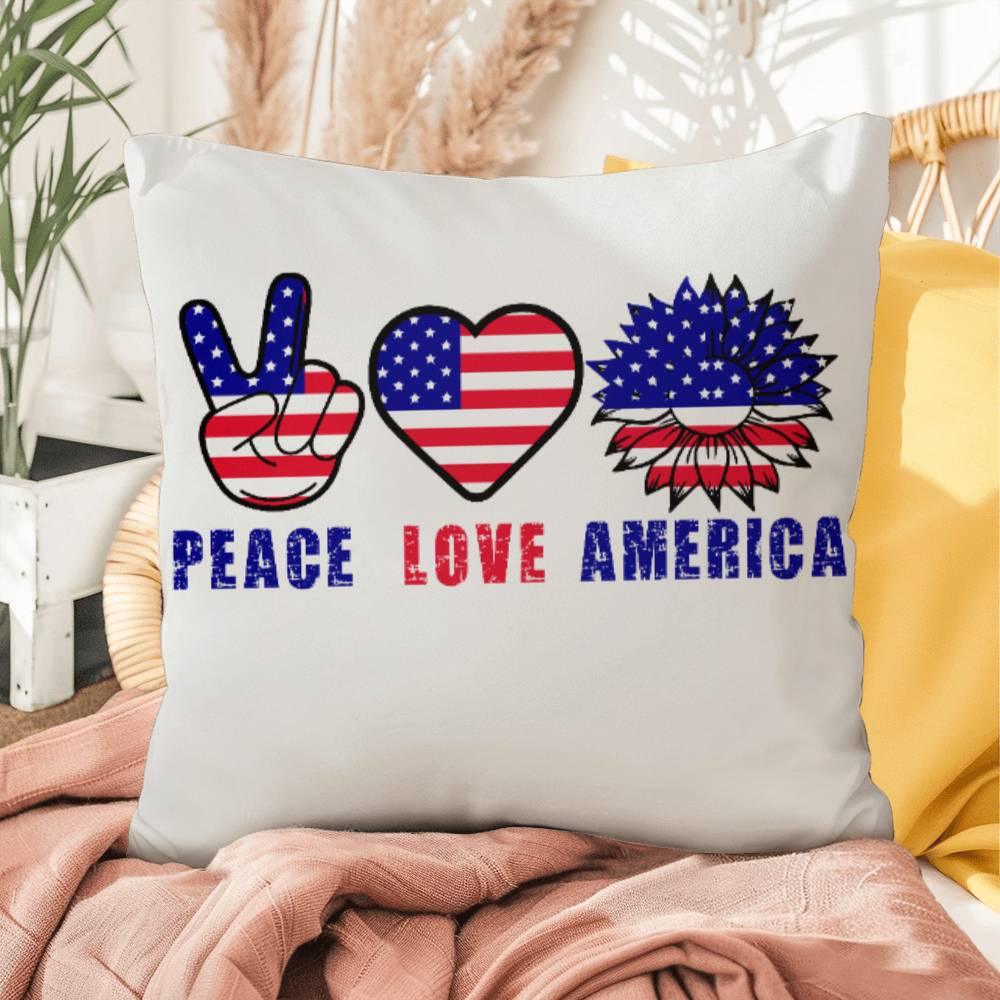 Peace Love America Patriotic Indoor-Outdoor Pillow - Mallard Moon Gift Shop