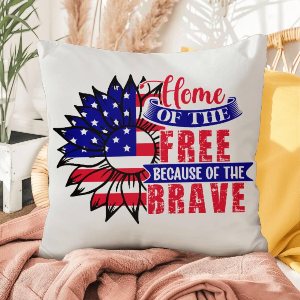 Home of the Free Because of the Brave Patriotic Indoor-Outdoor Pillow - Mallard Moon Gift Shop