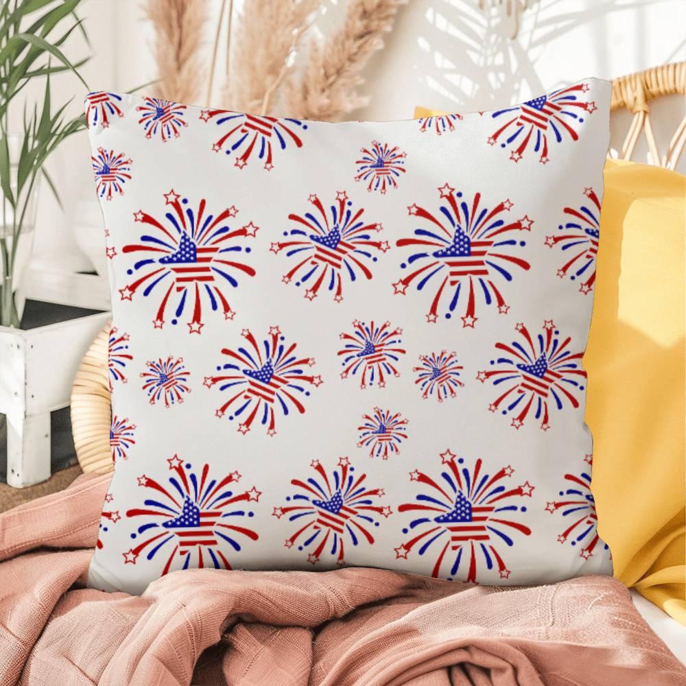 Star Red White and Blue Fireworks 4th of July Patriotic Indoor-Outdoor Pillow - Mallard Moon Gift Shop