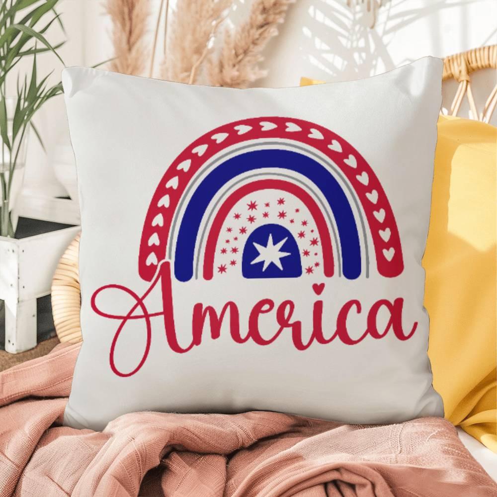 America Red White Blue Rainbow Patriotic Indoor-Outdoor Pillow - Mallard Moon Gift Shop