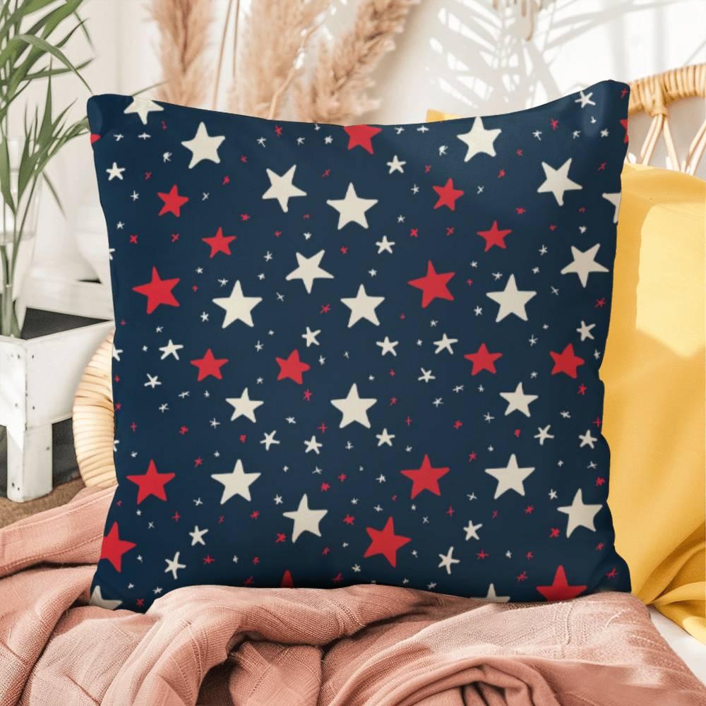 Red and White Stars on Navy Blue Patriotic Indoor-Outdoor Pillow - Mallard Moon Gift Shop