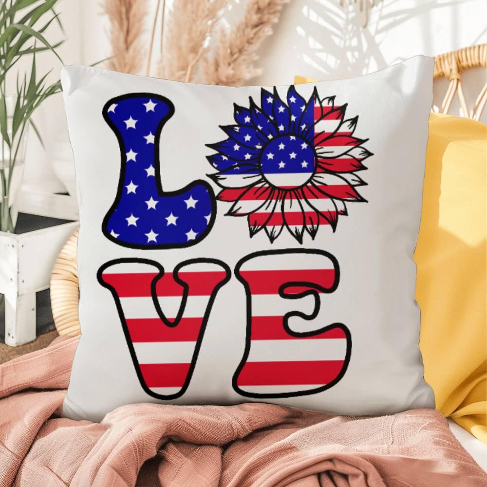 Red, White and Blue Love Patriotic Comfy Indoor-Outdoor Pillow - Mallard Moon Gift Shop