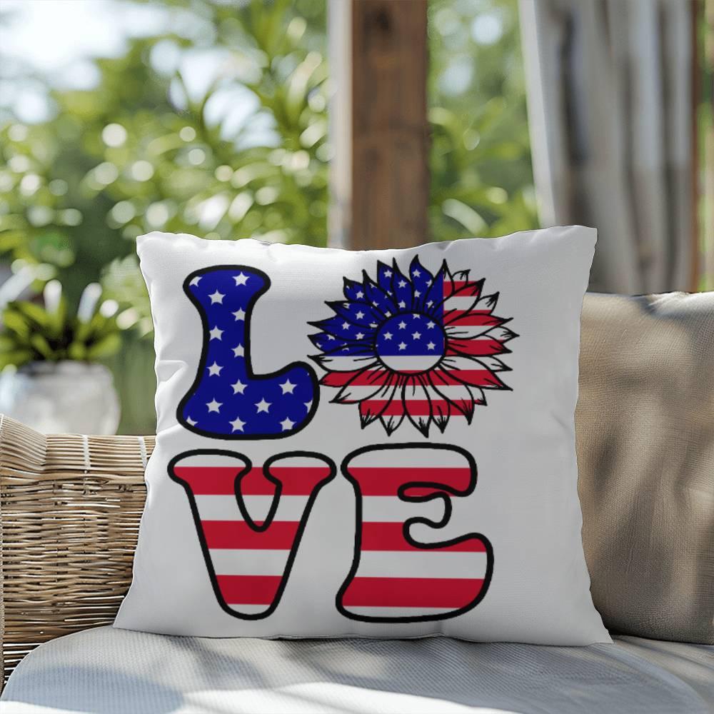 Red, White and Blue Love Patriotic Comfy Indoor-Outdoor Pillow - Mallard Moon Gift Shop