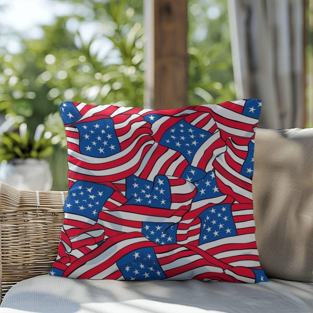 Patriotic American Flags Indoor-Outdoor Printed Pillow - Mallard Moon Gift Shop