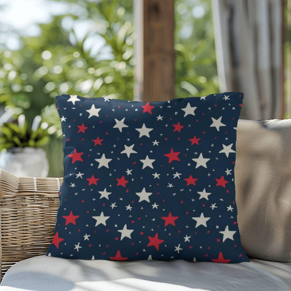 Red and White Stars on Navy Blue Patriotic Indoor-Outdoor Pillow - Mallard Moon Gift Shop