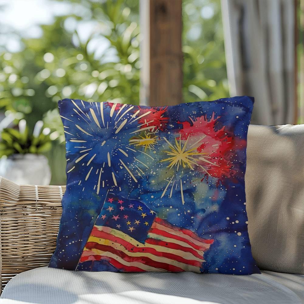 Fireworks Flag and Freedom Patriotic Indoor-Outdoor Home Decor Pillow - Mallard Moon Gift Shop