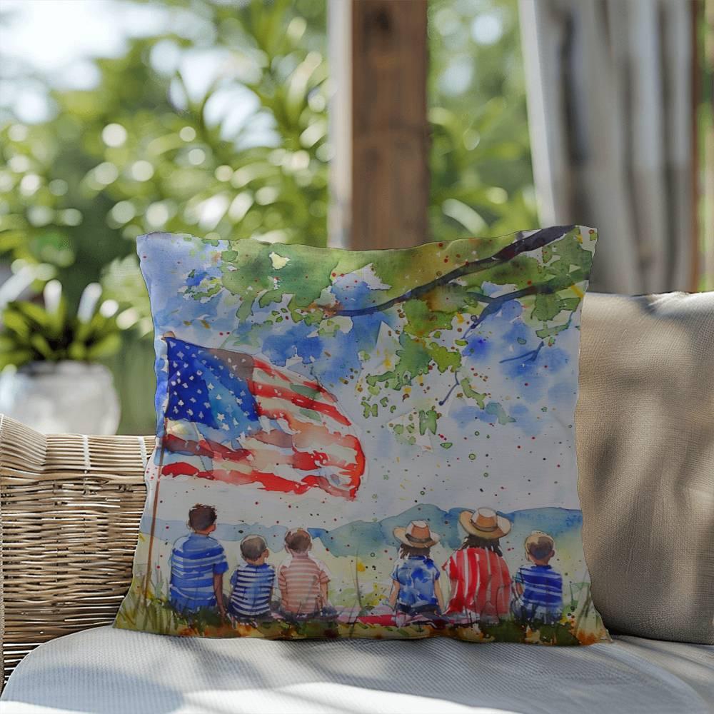 Patriotic Home Decor Waiting for Fireworks Fourth of July Indoor-Outdoor Pillow - Mallard Moon Gift Shop