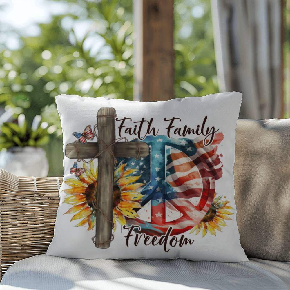 Faith Family Freedom Patriotic Indoor-Outdoor Pillow - Mallard Moon Gift Shop