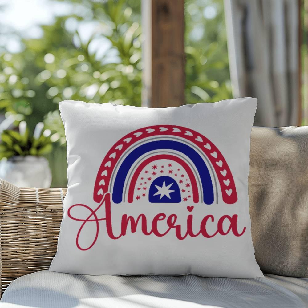 America Red White Blue Rainbow Patriotic Indoor-Outdoor Pillow - Mallard Moon Gift Shop